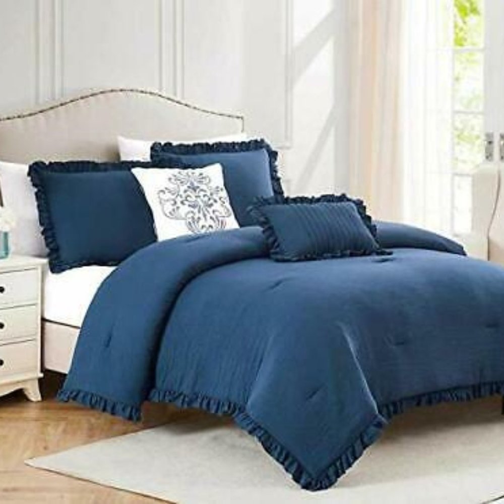 Olivia Gray Portland Ruffled Comforter (Navy) 5 PC